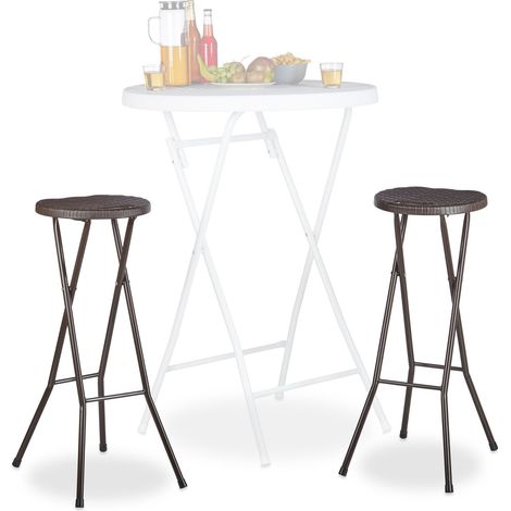 Relaxdays Barhocker klappbar BASTIAN 2er Set, Wetterfest, Höhe 80 cm, Barstuhl Doppelpack, Kunststoff, Tresen, braun (1/5)