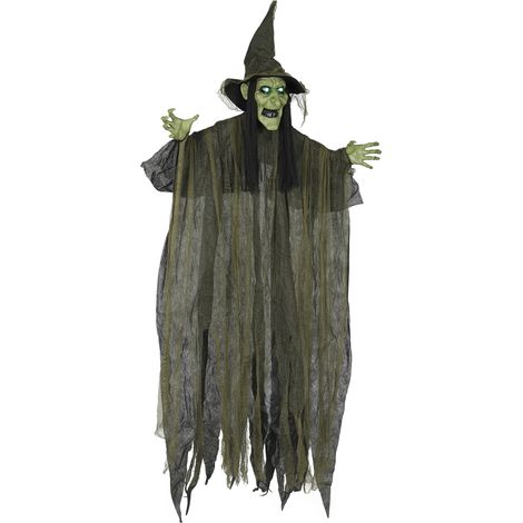 Outsunny Voice Activated Halloween Animatronics Hanging Witch, Green (1/5)