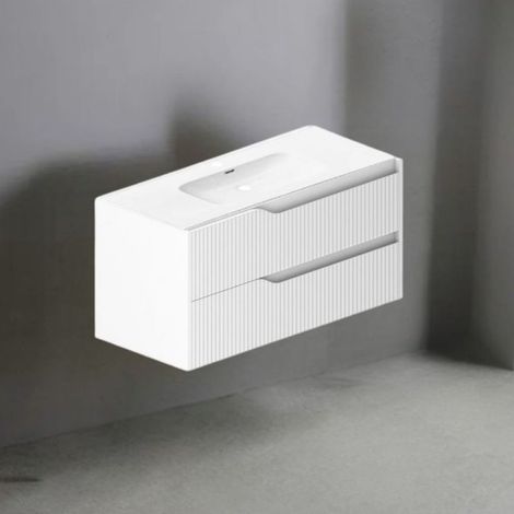 Mueble baño 100 cm blanco mate con cajones efecto estriado - Doifo (1/5)
