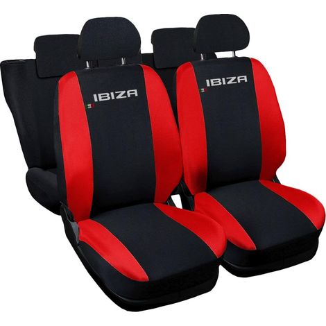 Lupex shop - Coprisedili Auto Compatibili per Ibiza dal '08, Made In Italy, set di copri sedili anteriori e posteriori con copri poggiatesta incluso, tessuto poliestere, colore - Nero - Rosso (1/3)