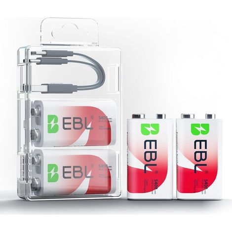 4PCS Piles 9V Rechargeables, Batteries 9V 6F22 Rechargeables Li-ION Charge Directe USB-C, 2H Charge Rapide, pour Multimesureurs, Détecteur de Fumée, Microphone sans Fil, etc. (1/5)