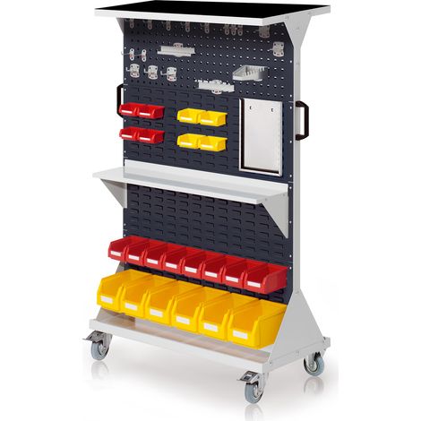 Kappes RasterMobil® mobiler Arbeitsplatzschrank Größe 4 1580x1000x500mm 2x Lochplatte 6x Schlitzplatte 47-teilig mit Auflageboden inkl. Riffelgummimatte anthrazitgrau