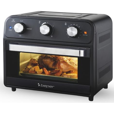 BEPER P101FRI024 Multifunktions-Heißluftfritteuse 24 l, Heißluftfritteuse mit 4 Funktionen: Frittieren, Grillen, Backen, Toasten, 60-Minuten-Timer, 220 °C, spülmaschinenfestes Zubehör, Doppelglas