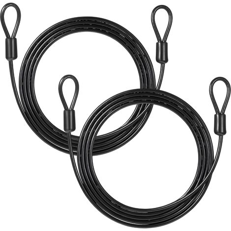 Lot de 10 câbles à boucles en acier avec œillets, 2 m x 4 mm, câble antivol noir, câble métallique avec œillets, câble de sécurité pour antivol de vélo, câble en acier gainé en plastique pour remorque