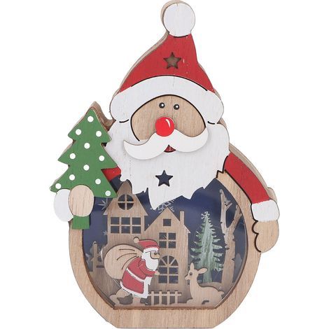 Ornements de Noël de Bureau, Ornements de Noël Lumineux LED Cadeaux de Décoration de Fête Sûrs et Lumineux, Lumières Chaudes en Bois pour Fenêtres (Le père Noël) (1/5)
