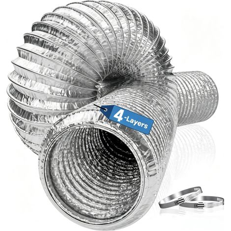Tuyau d'échappement en aluminium - 200 mm x 5 m - Isolé à 4 couches - Universel - Tuyau flexible en aluminium avec 2 colliers de serrage en acier inoxydable - Pour climatisation, hotte (1/5)
