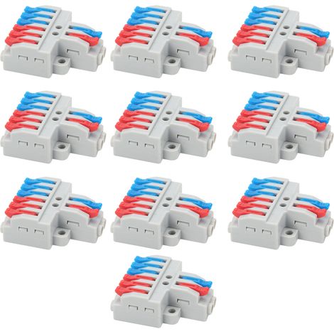 Lot de 10 connecteurs pour conducteurs de fils 2 entrées/6 sorties avec trou fixe, répartiteur 4 mm, bornier rapide 600 V (1/5)