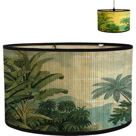 Abat-jour en tissu en lin  Abat-jour fait à la main pour lampadaire, lampe suspendue et lampe de table  Douille E27  Abat-jour anti-éblouissement  Ø 30 cm x H 20 cm (H-Cocopalme) (1/5)