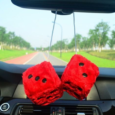Ciondolo a forma di auto in peluche, dadi da appendere con pois e ventosa in vetro per frigorifero (1/5)