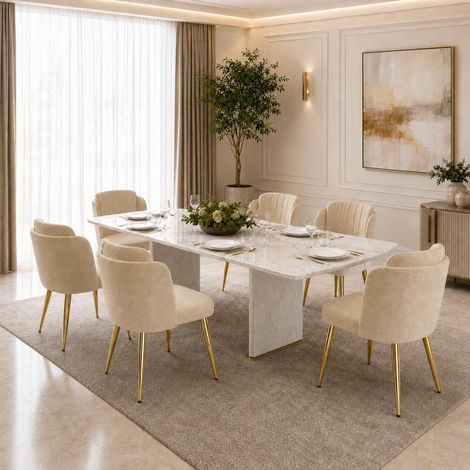 Sedie da pranzo set di 6 - 58,5 x 62 x 78 cm - poltroncine per cucina con schienale curvo, piedini regolabili, stile moderno, metallo, marrone (1/5)