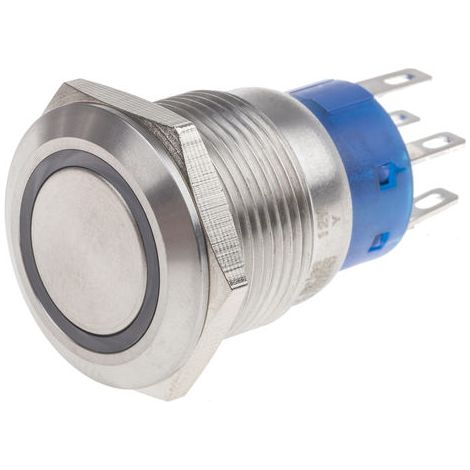 Bouton-poussoir, Verrouillable lumineux, LED Jaune, 5 A, Argent, Montage panneau 12V ( Prix pour 1 ) (1/2)