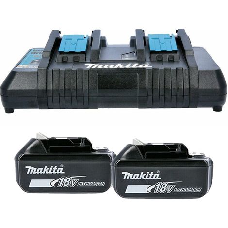 MAKITA - 2 batterie agli ioni di litio Makita BL1850 18V LXT 5Ah, con caricabatteria doppio DC18RD (1/5)