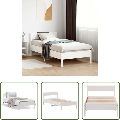vidaXL Lit blanc -  Cadre de lit sans matelas blanc 90x190 cm bois de pin massif (1/5)