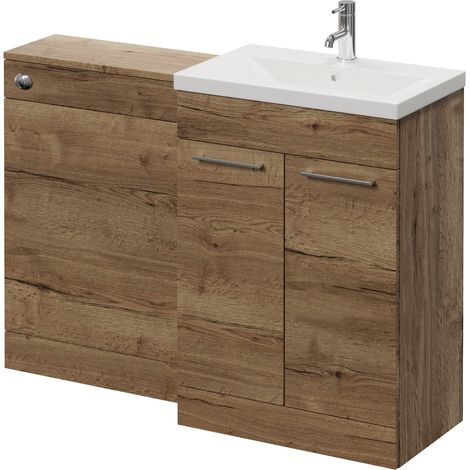 Napoli 390 Cento Tobacco Oak 1200mm 2 Door Vanity Unit Toilet Suite with Glide Basin - 1200mm - Chrome 160mm HandleWithout Kingston Toilet Pan