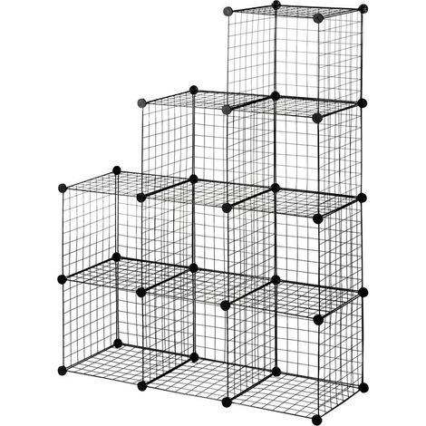 Étagère cube modulable DIY avec 9 compartiments en treillis métallique pour salon, chambre à coucher, noir (1/5)