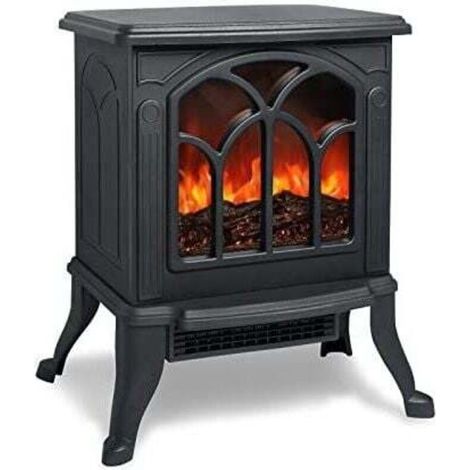 Electric fireplace with heating and wood-burning effect, LED electric fireplace with flame effect, energy-saving stove, 750W/1500W, switchable heating function – Black