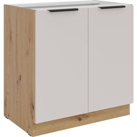 Küchen Unterschrank 80 cm Küche SOLANO Kaschmir beige matt + Eiche Artisan matt Küchenzeile Küchenblock Küche Einbauküche (1/4)