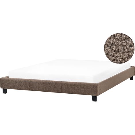 Cama con somier minimalista sin cabecero tapizada de bouclé gris pardo 180 x 200 cm Roanne