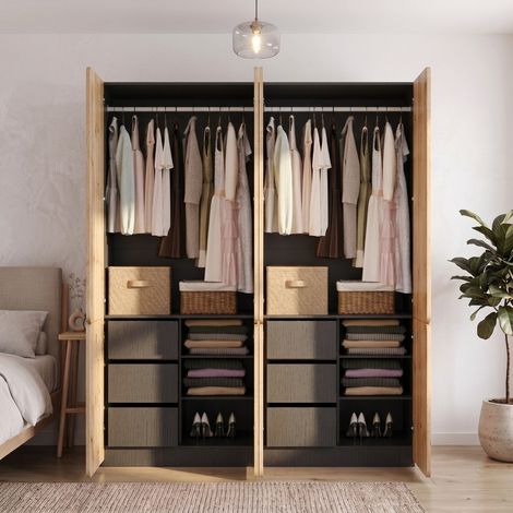 Armadio 8 ante con 6 cassetti e 2 appendiabiti 180 x 50 x 200 cm, MDF, rovere Artisan REDOM (1/5)