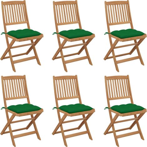Lot de 6 Chaises de jardin pliables - Chaises d'extérieur pour terrasse/jardin avec coussins Bois d'acacia BV740362 - BonneVie (1/5)