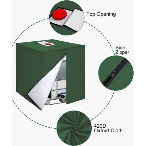 IBC-Tankabdeckung (1000 l) – 420D, UV-beständig – mit Reißverschluss – 120 x 100 x 116 cm – Grün (1/5)