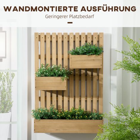 Ensemble de pots de fleurs muraux réutilisables en bois massif, 60 x 16 x 80 cm