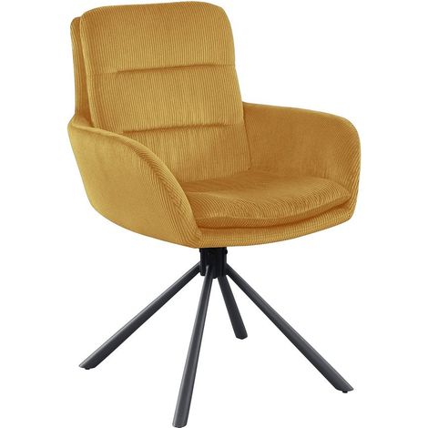 Fauteuil Pivotant 360° Aspect Velours Côtelé Doré Chaise avec Accoudoirs et Pieds en Métal - PANGIVO (1/4)