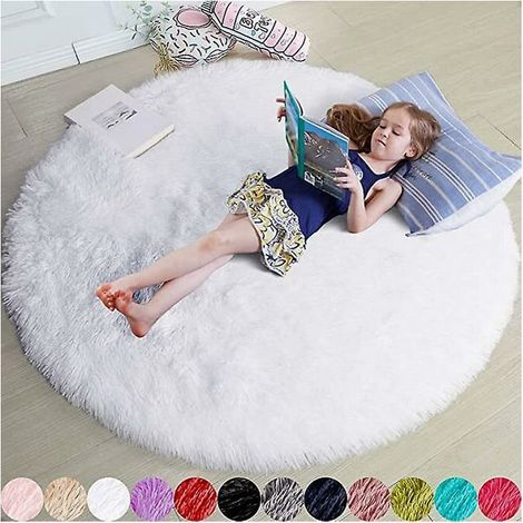 Tapis rond moelleux pour chambre d'enfant – Support en caoutchouc antidérapant – Nettoyage à la main recommandé – Couleur vive (1/3)