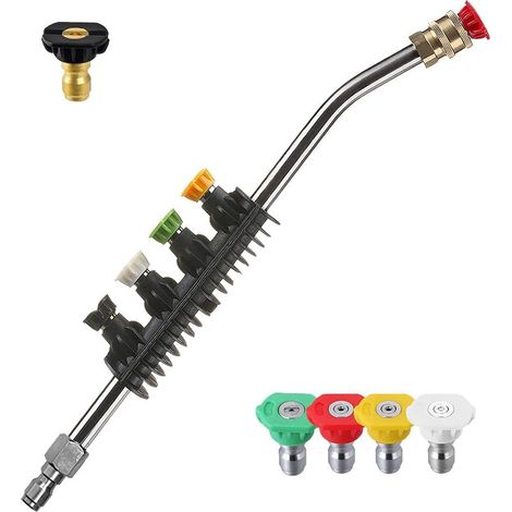6x Rallonge pour nettoyeur haute pression avec 5 buses à angle réglable,35cm remplacement lance de laveuse haute pression, outils de nettoyage de gouttière avec adaptateur 1/4 Pouces Quick Connect. (1/5)