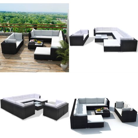 10-tlg. Garten-Lounge-Set mit Auflagen Poly Rattan Schwarz - Gartenmöbel Set - Rattan Gartenmöbel - Outdoor Lounge Set - Pool Party Deko - Gartenparty Ausstattung - Home & Living (1/5)