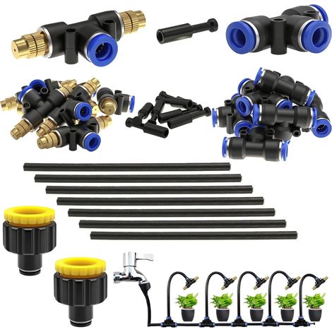 Kit De Buses, Buse D'Atomisation Double Tête En Laiton Réglable À 360° De Type T, Avec Adaptateur À Connexion Rapide De 8 mm Pour Arrosage, Irrigation, Pelouse, Terrasse, Jardin (1/5)