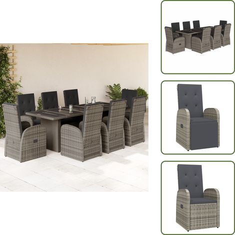 Ensemble à manger de jardin 9 pcs coussins gris résine tressée - Salon De Jardin - Meuble De Jardin - Set Salon De Jardin - Table De Jardin - Chaises De Jardin