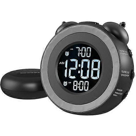Double réveil, 3 niveaux de vibration sonore + réglage de la luminosité (0-), écran LCD, réveil pour sommeil profond. (1/4)