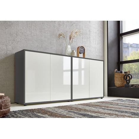 BMG Möbel Sideboard Mailand Set 2 (Schubladenkommode Kommode Anrichte, in anthrazit/ weiß), Push-to-open-Funktion