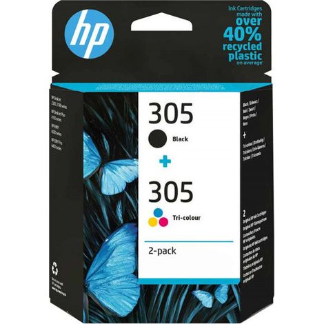 Pack de 2 cartouches d'encre HP 305 – 1 noire et 1 couleur – Rendement standard 120/100 pages – Pour impressions texte et photos – Hewlett Packard