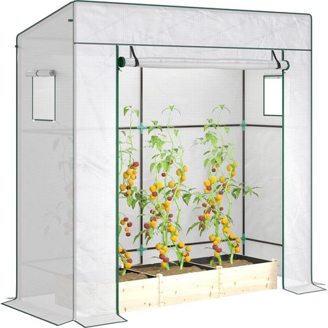 Serre de jardin murale adossée 196x77x197 cm bâche PE renforcée 1 porte enroulable 2 fenêtres