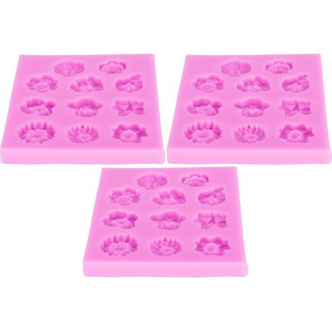 Lot de 3 moules en silicone motifs fleurs pour pâte polymère et chocolat (rose) (1/5)
