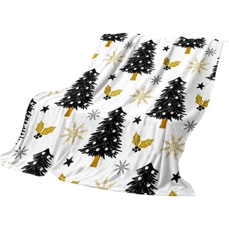 Plaid De Noël - Motif Arbre De Noël Et Flocon De Neige - En Flanelle Polyester - 70 x 100 cm - Pour Lit Canapé Ou Camping - 1 Pièce (1/5)