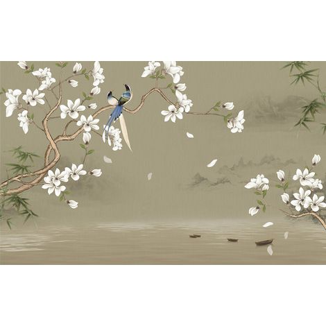 Papier peint panoramique - Fleurs Oiseaux - 130 cm x 81 cm (1/2)