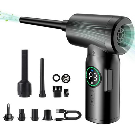 Souffleur d'air comprimé 100000 tr/min, dépoussiérant électrique puissant, 3 vitesses, batterie 7500 mAh. Pour clavier, souris PC, voiture, canapé, maison, animaux. (1/5)