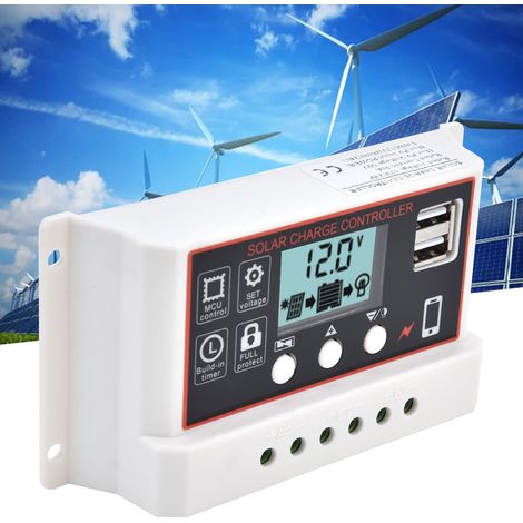 Contrôleur de charge solaire intelligent WBL1210, boîtier blanc, surface noire, 12 V/24 V, double port USB, commande PWM, 10 A (1/5)