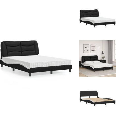 Bett mit Matratze Schwarz und Weiß 140x200 cm Kunstleder - Schlafzimmermöbel - Doppelbett - Boxspringbett - Bettrahmen - Kunstlederbett (1/5)