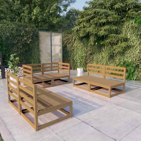 vidaXL Muebles de jardín 6 piezas marrón miel madera maciza de pino (1/4)