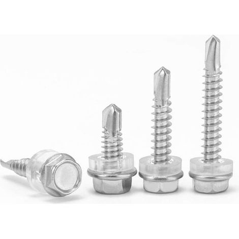 410 Vis de perçage hexagonales en acier inoxydable Vis auto-taraudeuses pour tuiles en acier de couleur Auto-perçage-M4.8 x 19 (100 comprimés) (1/4)