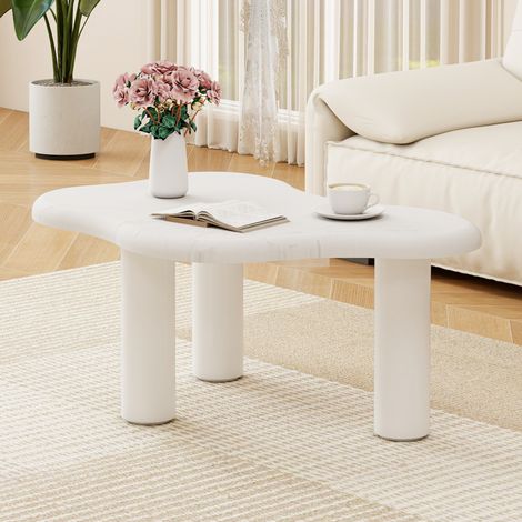 Couchtisch weiß in Holzwerkstoff mit Marmoroptik und wolkenförmigem Design (1/5)