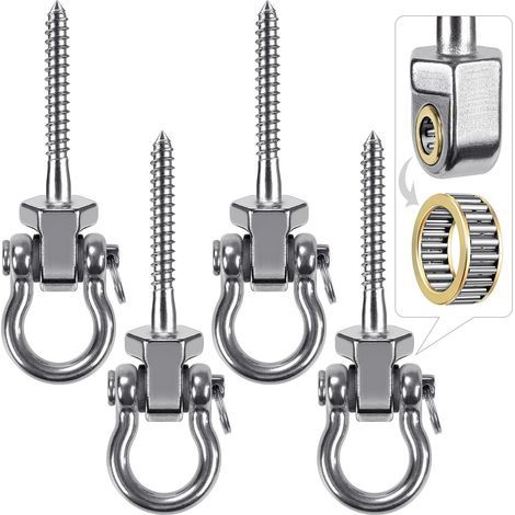 4pcs Crochet de BalançOire, 12.7cm Vis Hamac Cintre de BalançOire kit de Fixation Pivotant pour Chaise de Jeux D'ExtéRieur, Corde de Yoga, Sac de Frappe, Sac de Sable, Jusqu’à 1500lb (1/5)