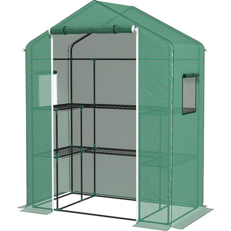 Serre de jardin avec 1 porte, 2 fenetres et 2 étagères en forme de U pour Légumes Plantes Fleurs Bâche PE 140x73x190 cm (1/5)