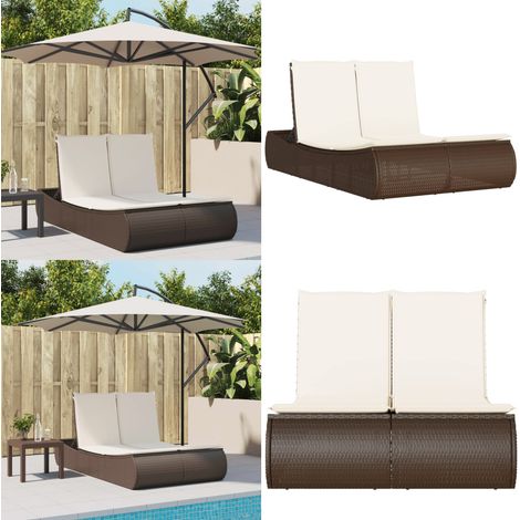 Doppel-Sonnenliege mit Auflagen Braun Poly Rattan - Doppel-Sonnenliege - Gartenliege - Liege - Outdoor Liege - Poolliege - Home & Living (1/5)