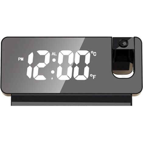 Réveil de projection portable Date de température Grand écran Horloge numérique LED Projection sur le mur du plafond Projecteur à 180° Horloge de chevet alimentée par USB Horloges (1/5)