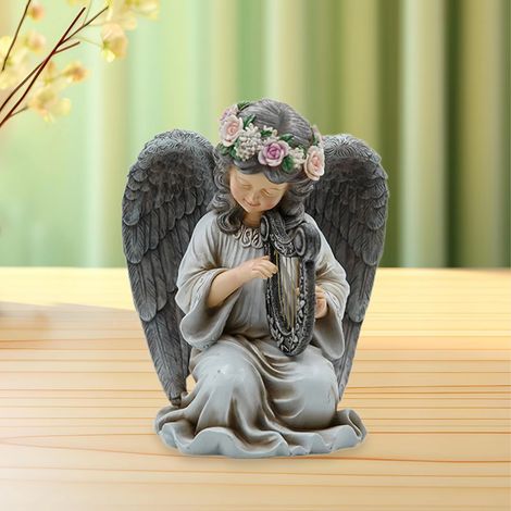 Décoration d'ange de jardin, Statues d'ange solaire pour Sculpture d'ange étanche de jardin, Figurine d'ange solaire de harpe de jeu (1/5)